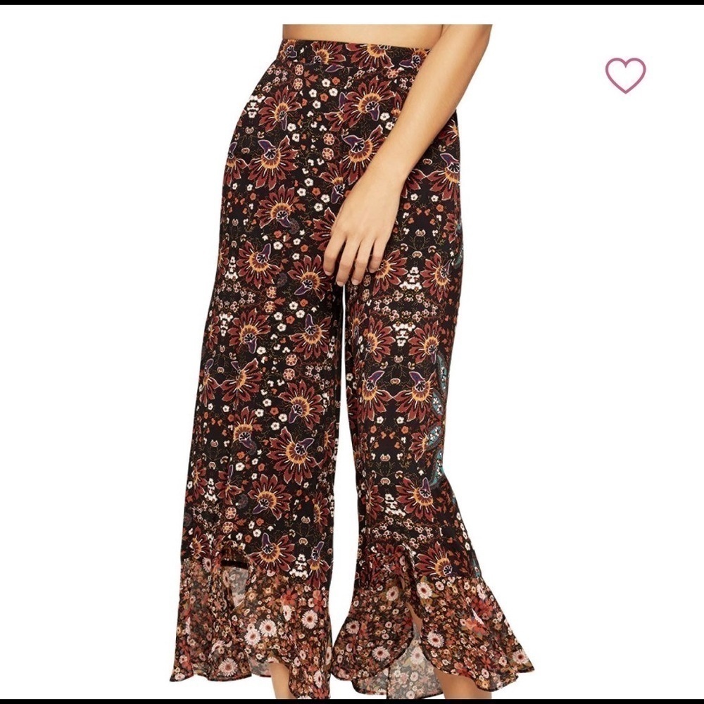 Artsy Boho Beachy Resort Wide Leg floral Pants Women size M